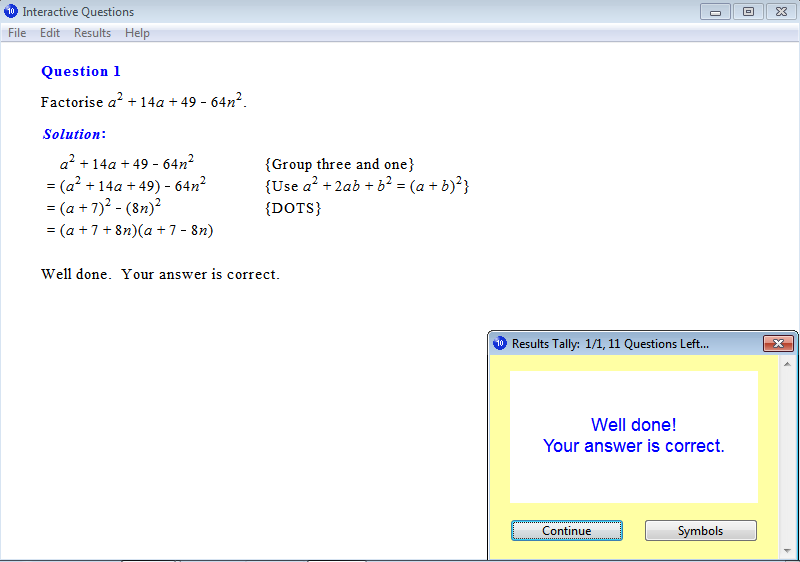 Solution for a question from Year 10 Interactive Maths, Chapter 10: Factorisation Techniques, Exercise 20: Factorisation by Grouping 'Three and One'.