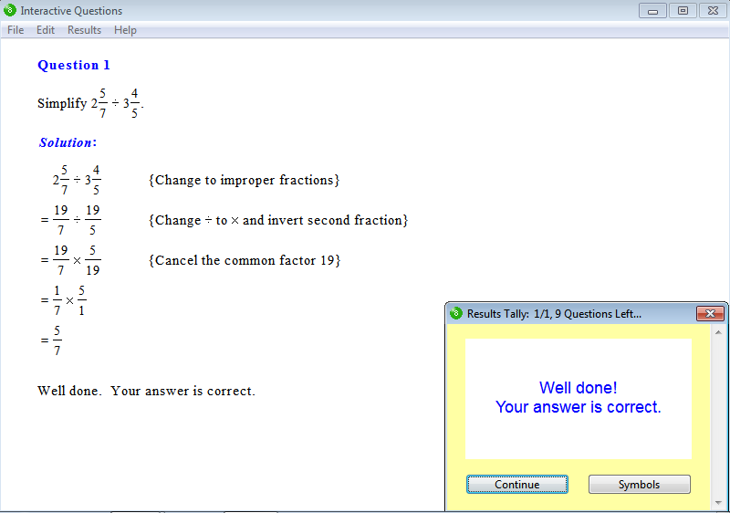 Solution for a question from Year 8 Interactive Maths, Chapter 2: Fractions and Decimals, Exercise 11: Division of Fractions.