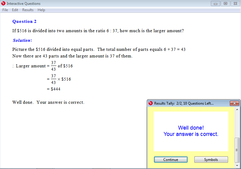 Solution for a question from Year 9 Interactive Maths, Chapter 11: Ratio and Proportion, Exercise 5: Dividing a Ratio in a Given Quantity.