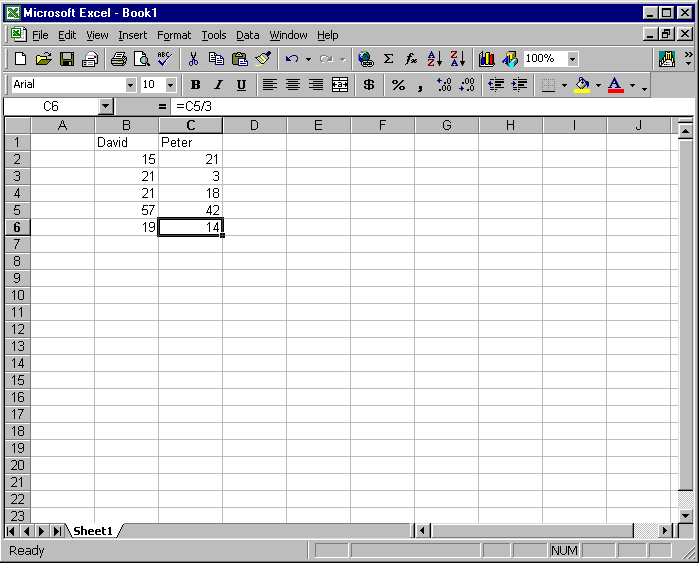 Data entered into a Microsoft® Excel spreadsheet